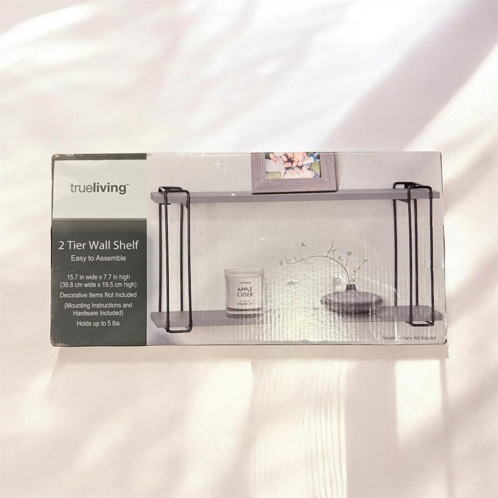 Trueliving 2 Tier Wall Shelf Grey and Black (15.7x7.7")